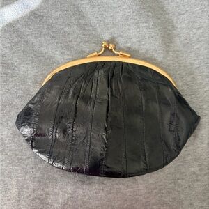 Genuine Eelskin Double Kiss-Lock Coin Purse with Gold Hardware